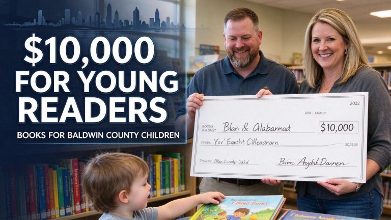 Illustration for the news story: Friends of the Fairhope Library Give $10,000 to a Program Mailing Books to 5,500 Baldwin County Children