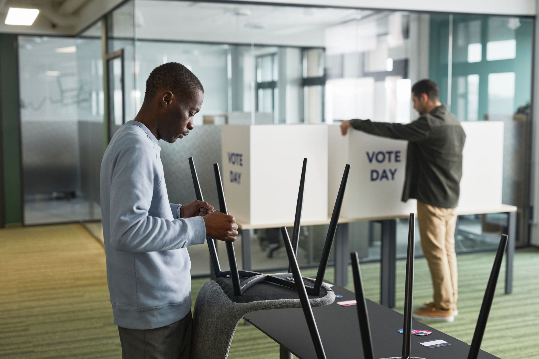 Voting booths set up at a polling place on election day