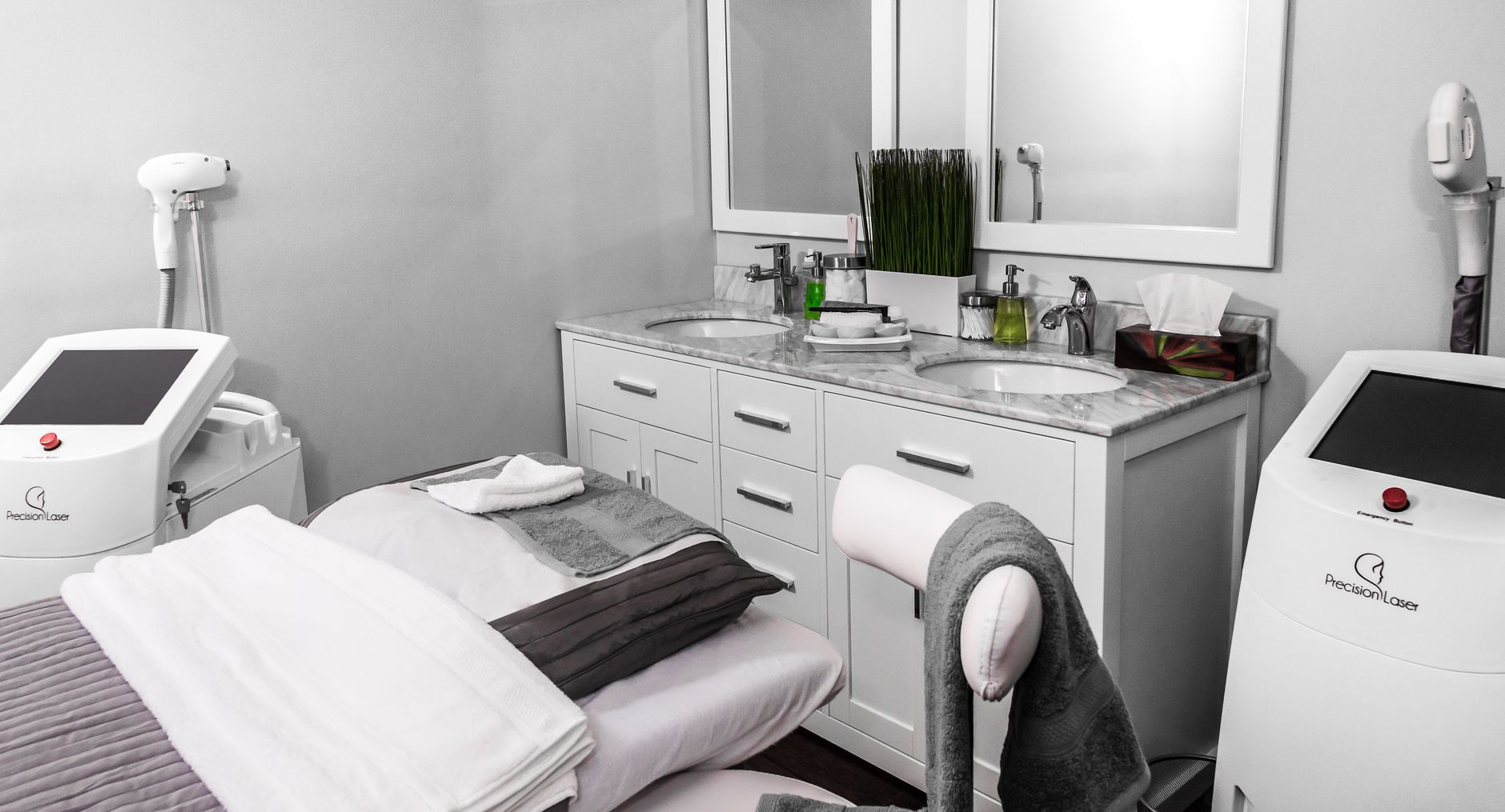 Clean, modern treatment room at a medical spa