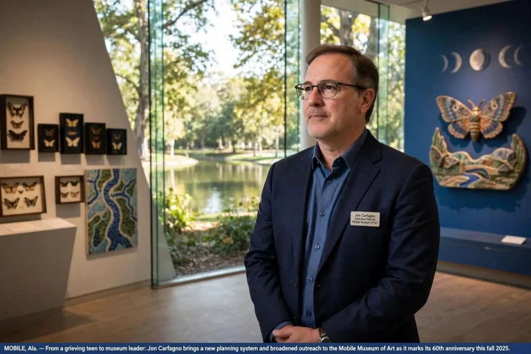 Illustration for the news story: From a Grieving Teen to Museum Leader: Jon Carfagno’s Path to the Mobile Museum of Art