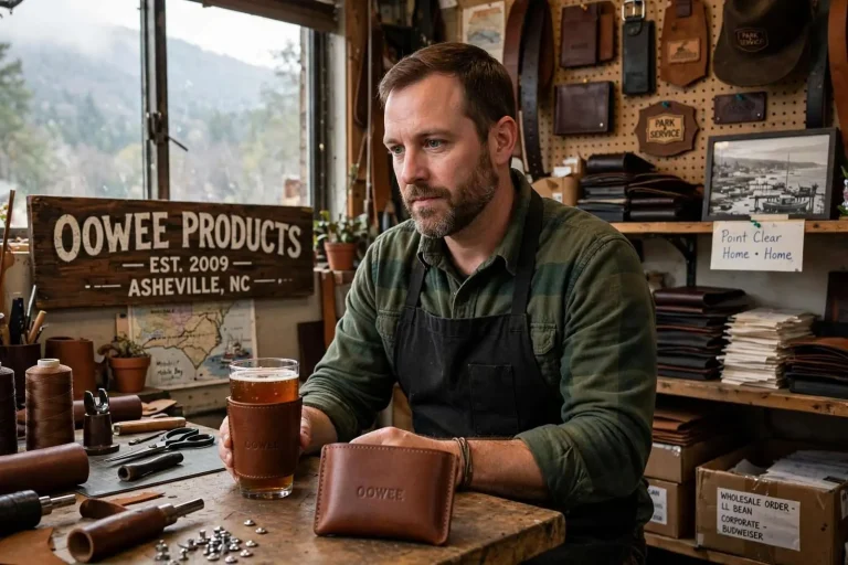 Illustration for the news story: From Mobile Bay to Asheville: Gabriel Hargett Built a Leather Empire One Pint Sleeve at a Time