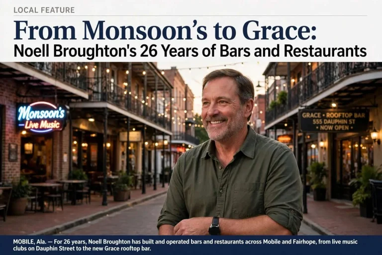 Illustration for the news story: From Monsoon’s to Grace: Noell Broughton’s 26 Years of Bars and Restaurants