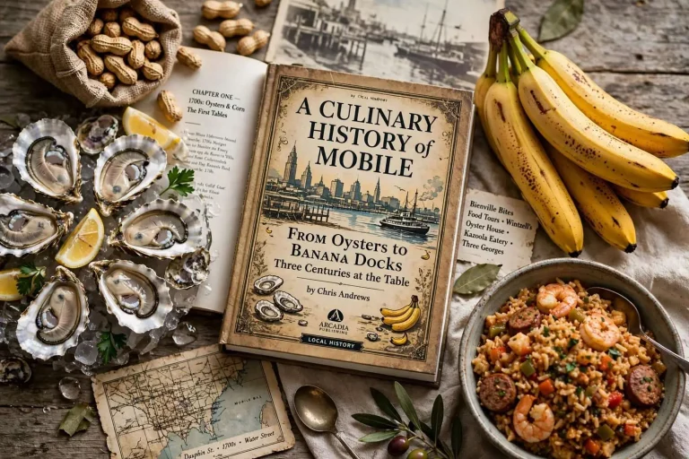 Illustration for the news story: From Oysters to Banana Docks: ‘A Culinary History of Mobile’ Serves Up Three Centuries at the Table