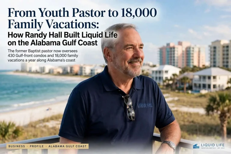 Illustration for the news story: From Youth Pastor to 18,000 Family Vacations: How Randy Hall Built Liquid Life on the Alabama Gulf Coast