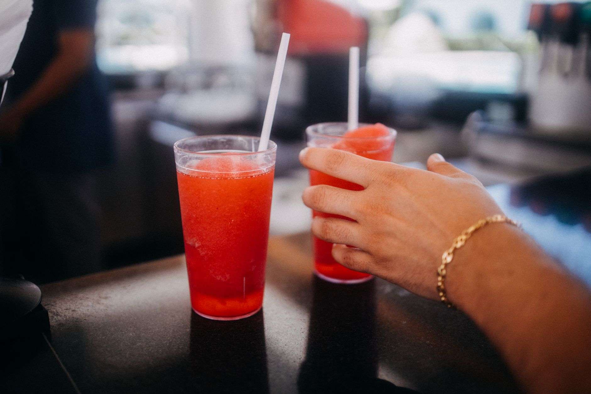 Frozen cocktails served on a bar counter