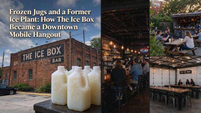 Illustration for the news story: Frozen Jugs and a Former Ice Plant: How The Ice Box Became a Downtown Mobile Hangout