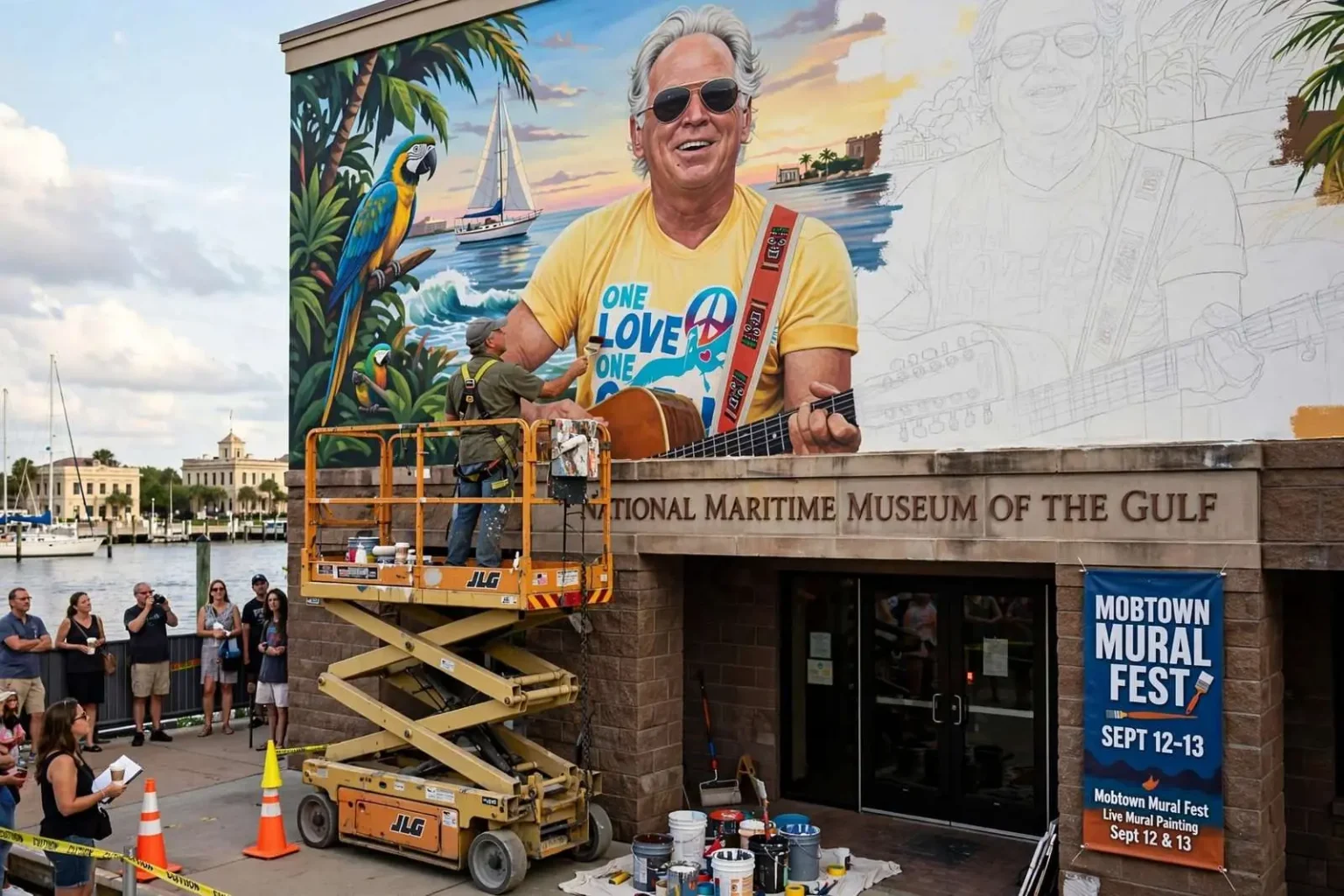 Illustration for the news story: Mobile Artist Gary Brady Will Paint a Jimmy Buffett Mural at Mobtown Mural Fest