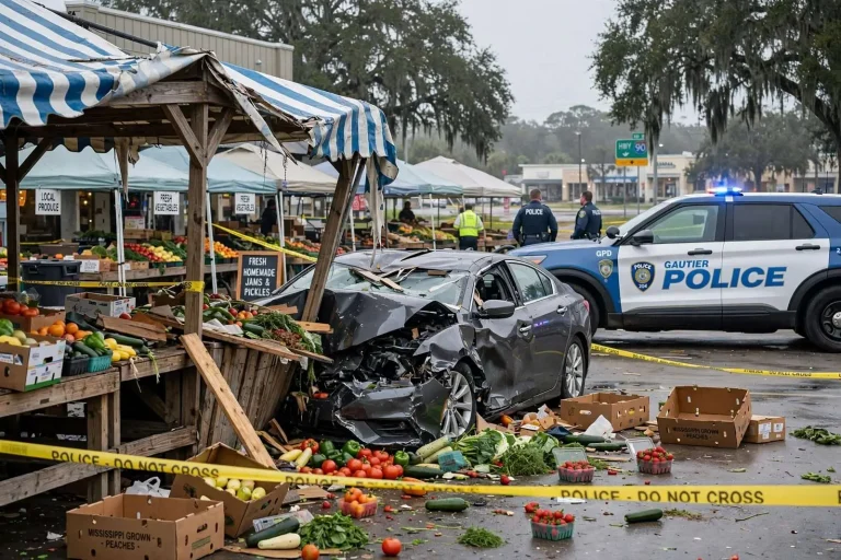 Illustration for the news story: Vehicle Crashes Into Gautier Farmers Market; D’Iberville Man Charged With DUI