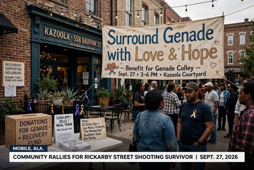 Illustration for the news story: ‘Surround Genade With Love & Hope’: Downtown Mobile Benefit Rallies Around Rickarby Street Shooting Survivor