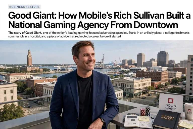 Illustration for the news story: Good Giant: How Mobile’s Rich Sullivan Built a National Gaming Agency From Downtown
