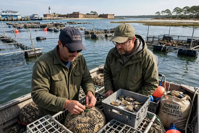 Illustration for the news story: Growing Oysters Where the Gulf Meets the Bay: Inside Admiral Shellfish Company at Fort Morgan