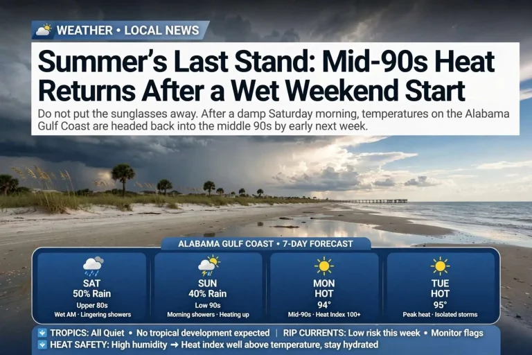 Illustration for the news story: Summer’s Last Stand: Mid-90s Heat Returns After a Wet Weekend Start
