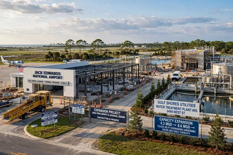 Illustration for the news story: Gulf Shores weighs $2.4 million in FAA airport grants and a plan to double water plant capacity