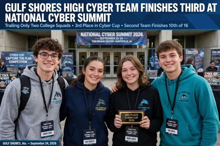 Illustration for the news story: Gulf Shores High Cyber Team Finishes Third at National Cyber Summit, Trailing Only Two College Squads