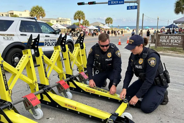 Illustration for the news story: Gulf Shores weighs $205,000 vehicle barrier system to protect crowds at special events