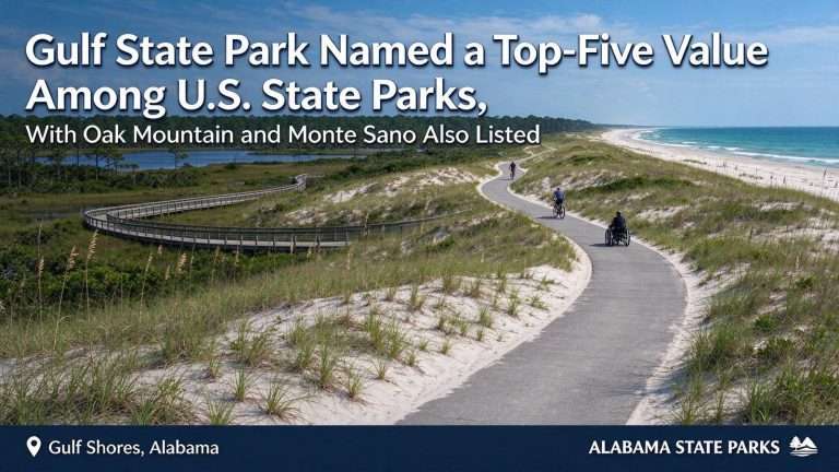 Illustration for the news story: Gulf State Park Named a Top-Five Value Among U.S. State Parks, With Oak Mountain and Monte Sano Also Listed