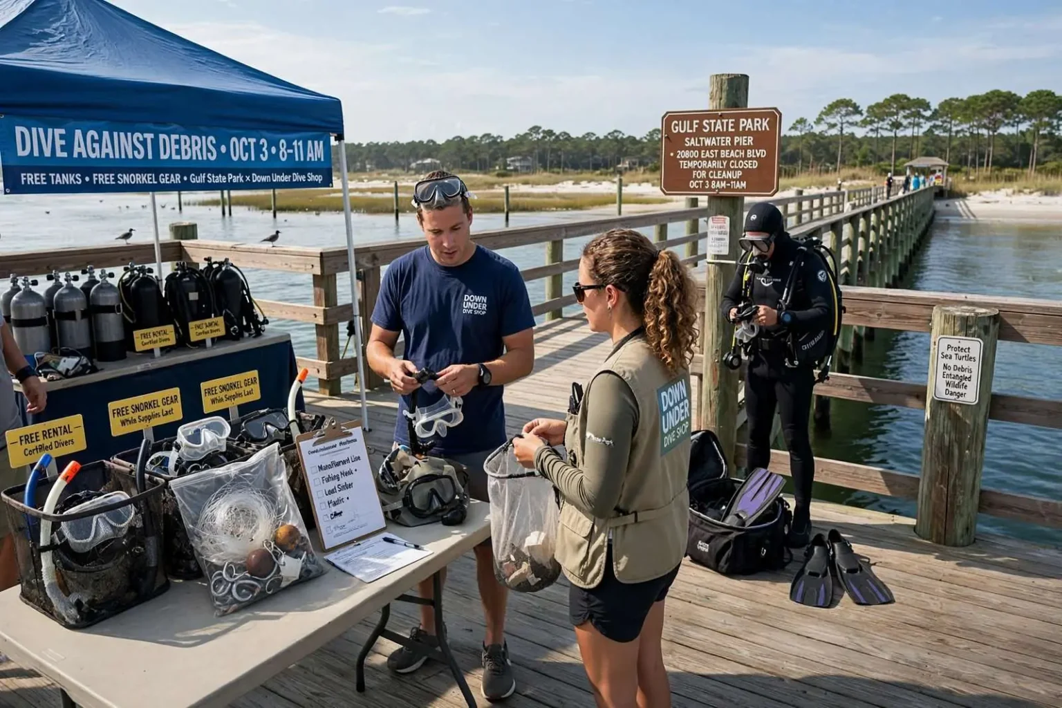 Illustration for the news story: Gulf State Park’s Oct. 3 Dive Against Debris Offers Free Tanks and Snorkel Gear to Clear the Saltwater Pier