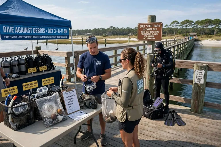 Illustration for the news story: Gulf State Park’s Oct. 3 Dive Against Debris Offers Free Tanks and Snorkel Gear to Clear the Saltwater Pier