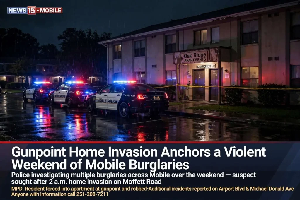 Illustration for the news story: Gunpoint Home Invasion Anchors a Violent Weekend of Mobile Burglaries
