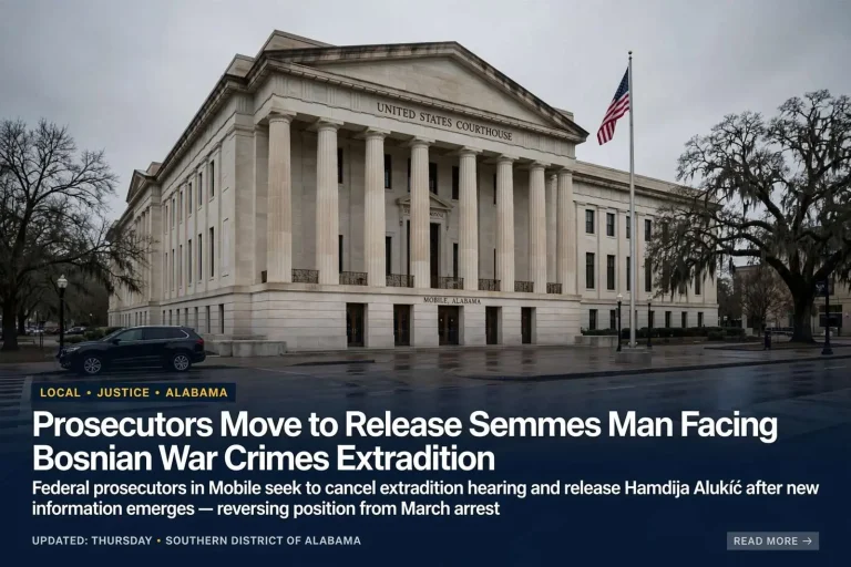 Illustration for the news story: Prosecutors Move to Release Semmes Man Facing Bosnian War Crimes Extradition