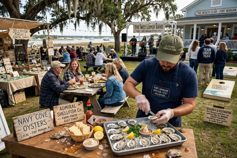 Illustration for the news story: Happiness on a Half Shell: Inside the Fort Morgan Oyster Fest