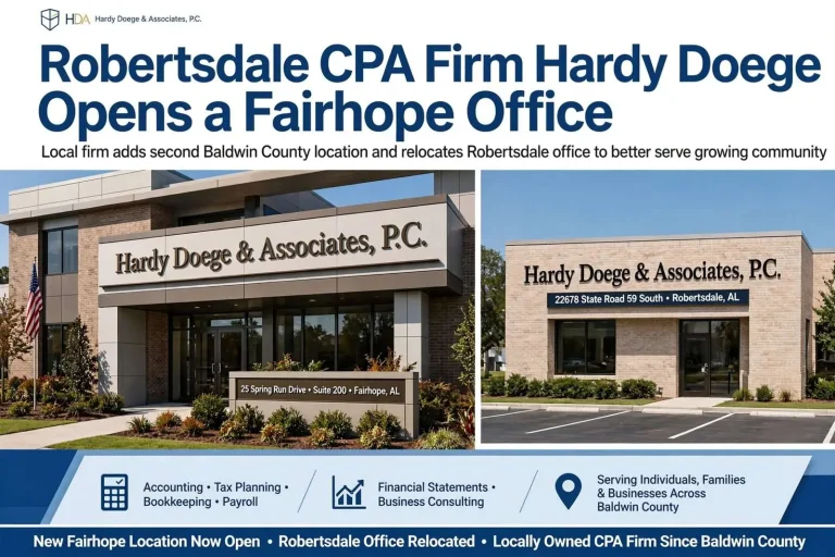 Illustration for the news story: Robertsdale CPA Firm Hardy Doege Opens a Fairhope Office