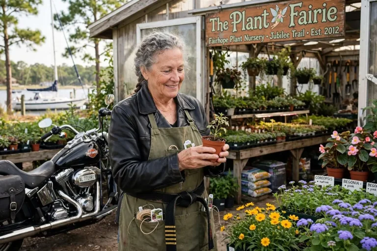 Illustration for the news story: Harleys, Sailboats and Seedlings: Terri Loftin’s Fairhope Plant Nursery