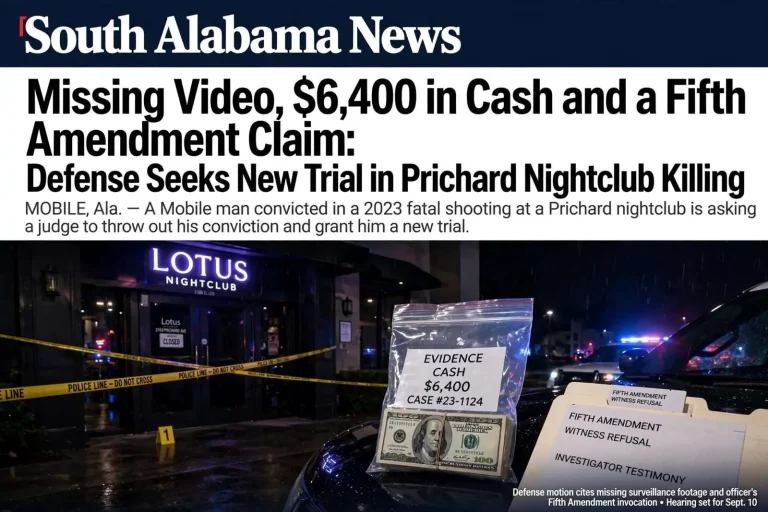 Illustration for the news story: Missing Video, $6,400 in Cash and a Fifth Amendment Claim: Defense Seeks New Trial in Prichard Nightclub Killing