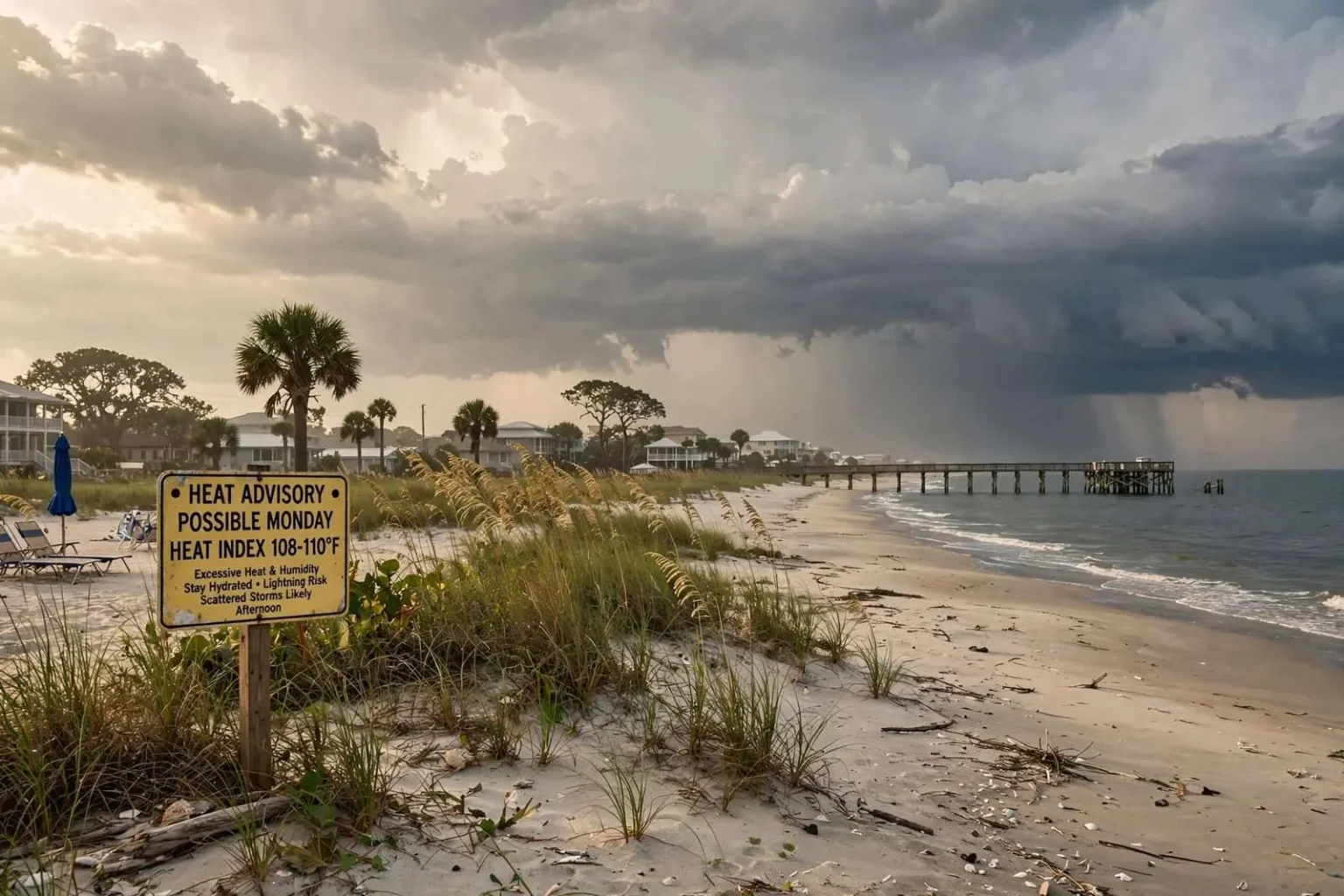 Illustration for the news story: Heat Indices Near 110 and Daily Storms: What the Gulf Coast Faces Through Midweek