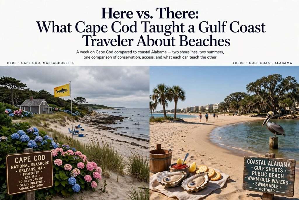 Illustration for the news story: Here vs. There: What Cape Cod Taught a Gulf Coast Traveler About Beaches