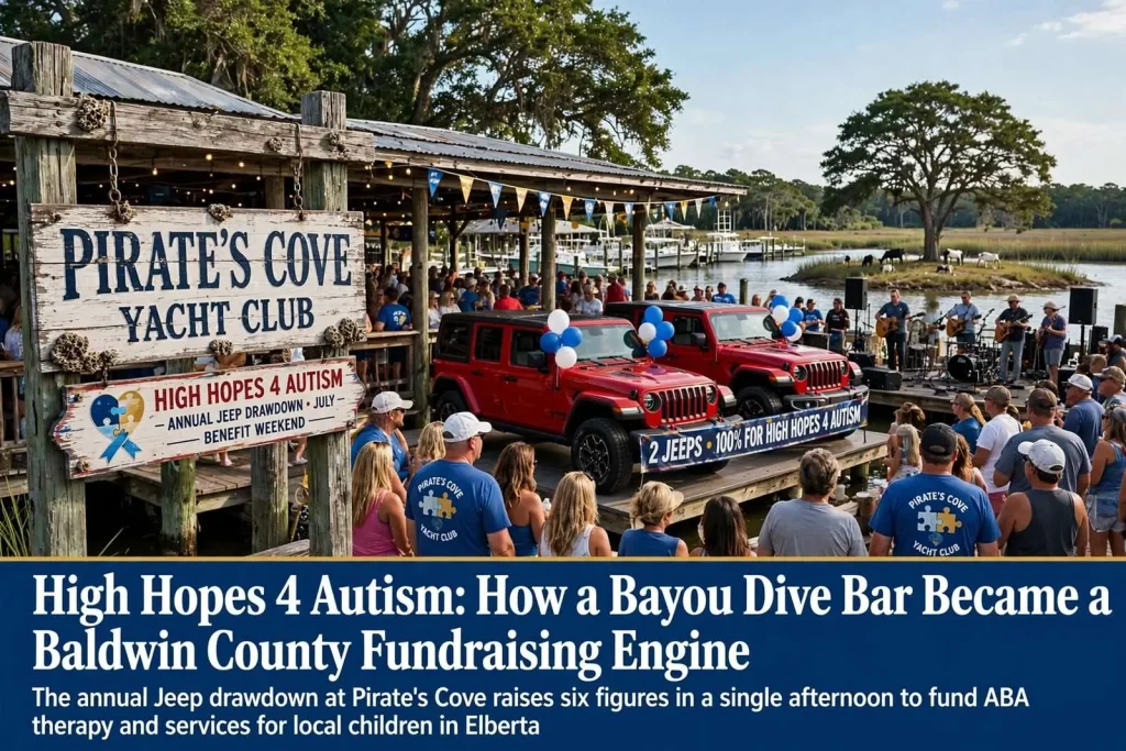 Illustration for the news story: High Hopes 4 Autism: How a Bayou Dive Bar Became a Baldwin County Fundraising Engine