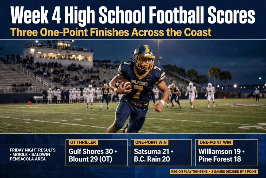 Illustration for the news story: Week 4 High School Football Scores: Three One-Point Finishes Across the Coast