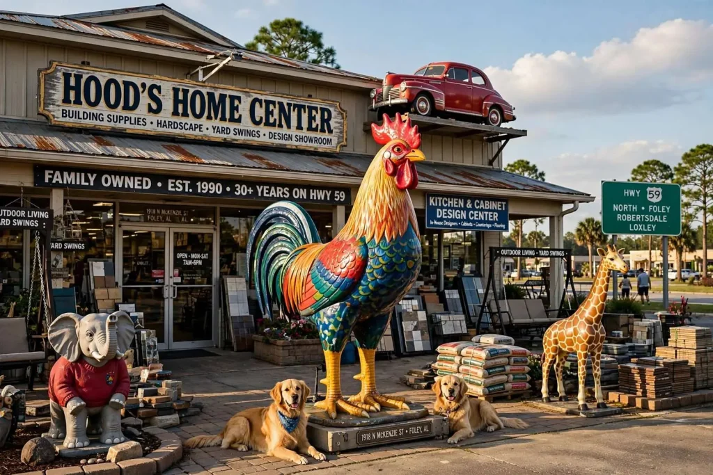 Illustration for the news story: Hood’s Home Center: The Rooster, the Family and 30 Years on Highway 59