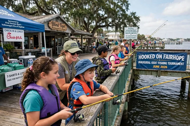Illustration for the news story: Hooked on Fairhope: A New Kids’ Fishing Tournament Casts Off at the Pier