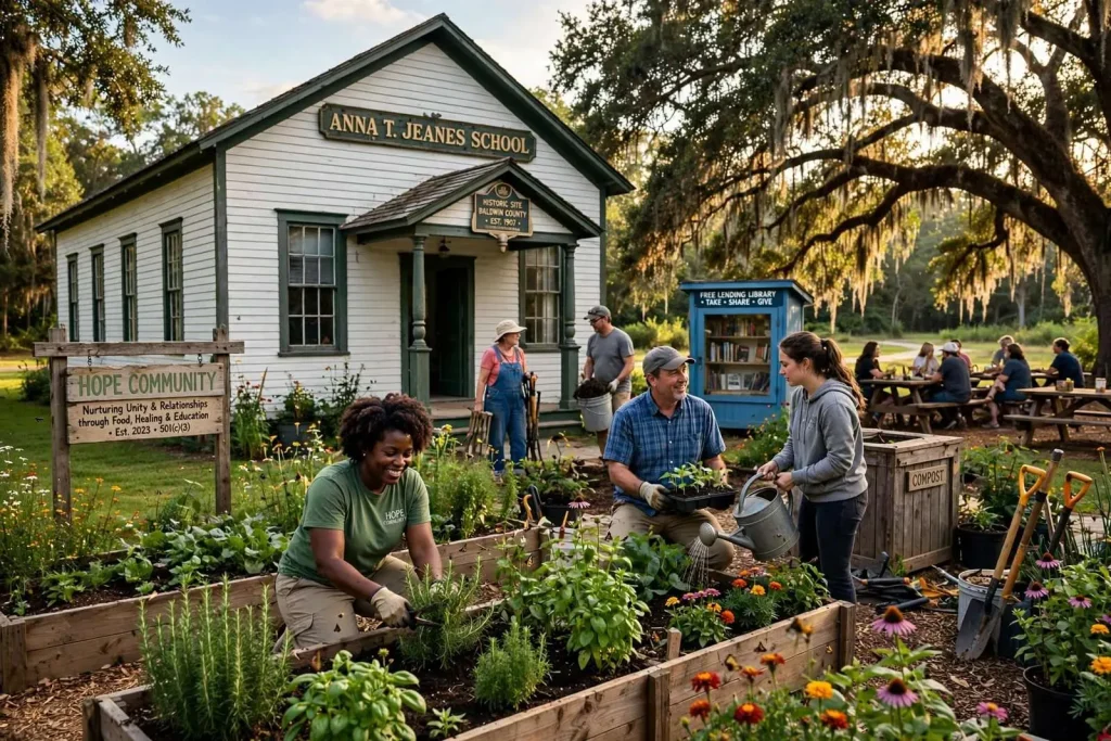 Illustration for the news story: Hope Community: The Jeanes School Grounds Become Fairhope’s Newest Gathering Place