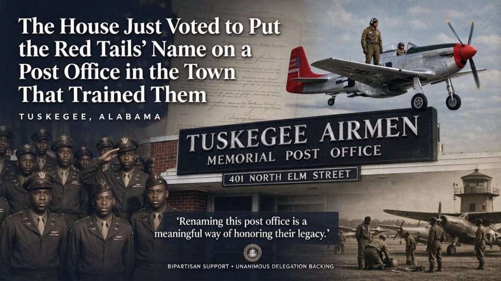 Illustration for the news story: The House Just Voted to Put the Red Tails’ Name on a Post Office in the Town That Trained Them