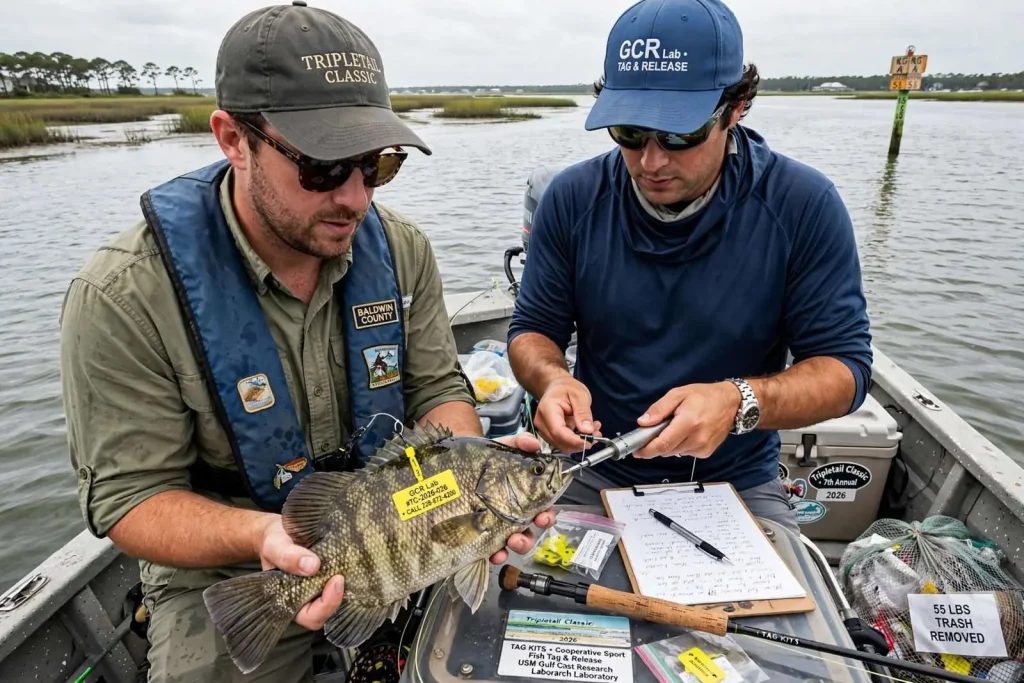 Illustration for the news story: How a Baldwin County Fly Fishing Tournament Helps Scientists Track Tripletail