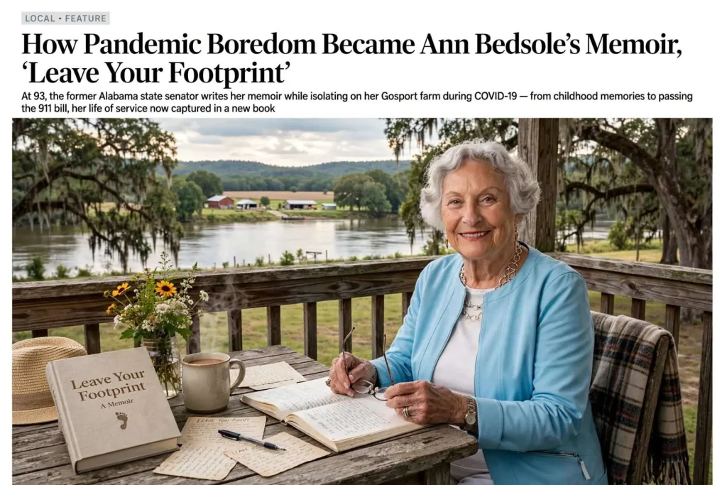 Illustration for the news story: How Pandemic Boredom Became Ann Bedsole’s Memoir, ‘Leave Your Footprint’