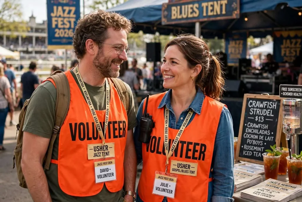 Illustration for the news story: How Two Teachers Beat Rising Prices at Jazz Fest 2026: They Volunteered