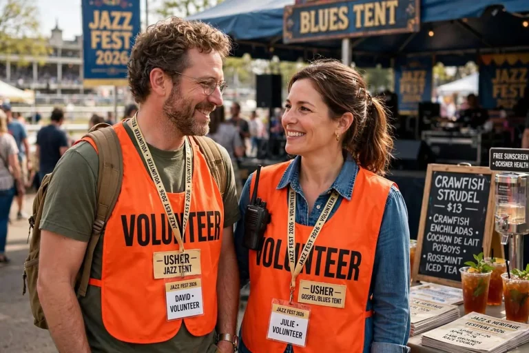 Illustration for the news story: How Two Teachers Beat Rising Prices at Jazz Fest 2026: They Volunteered