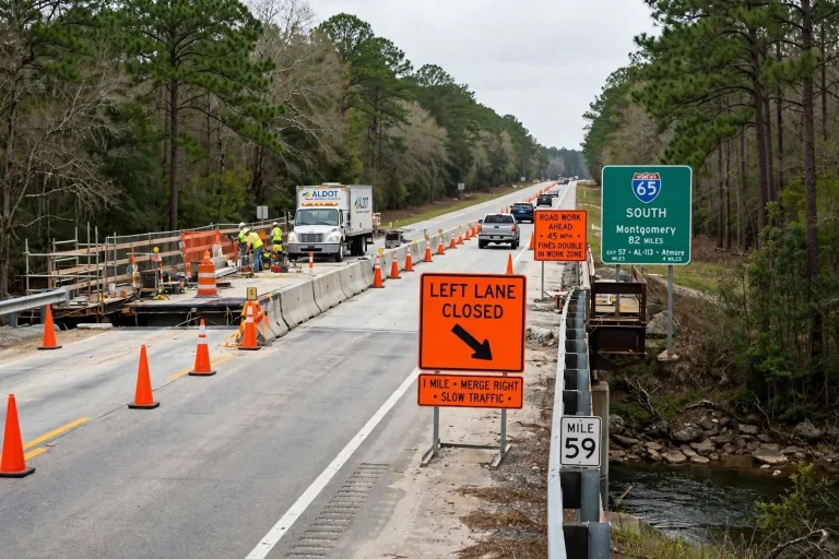 Illustration for the news story: Left Lane Closed for a Week: I-65 Southbound Narrows at Mile Marker 59 Starting Monday