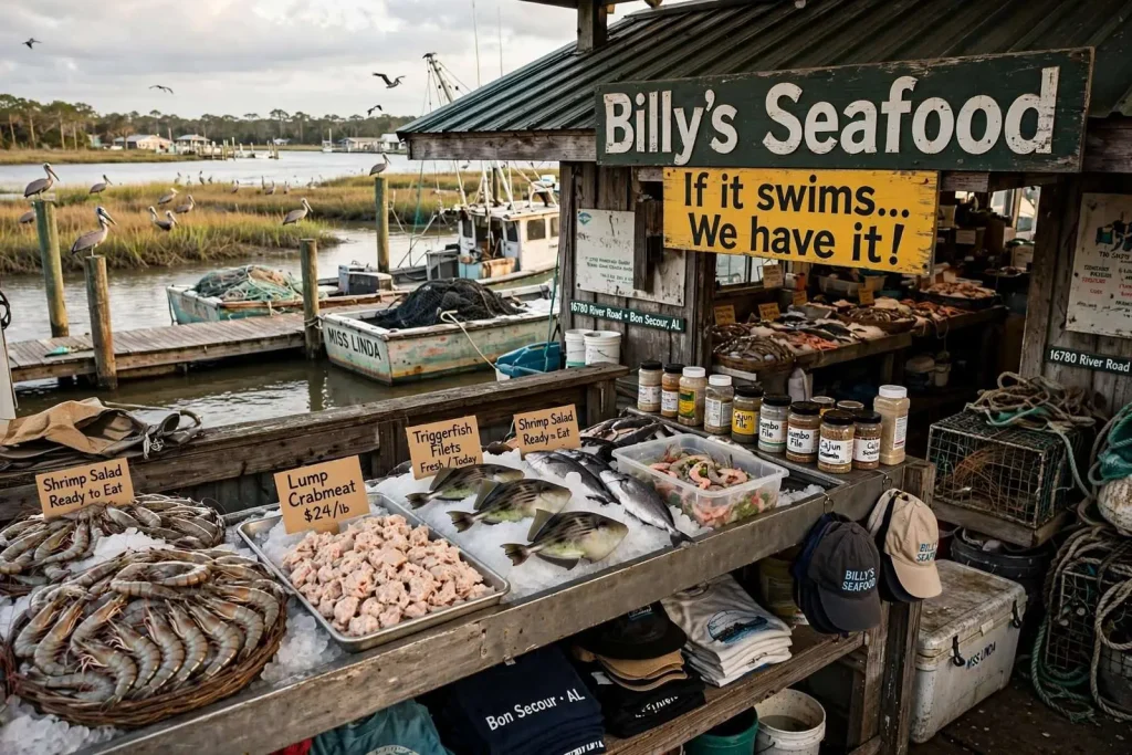 Illustration for the news story: “If It Swims, We Have It”: Billy’s Seafood and the Working Heart of Bon Secour