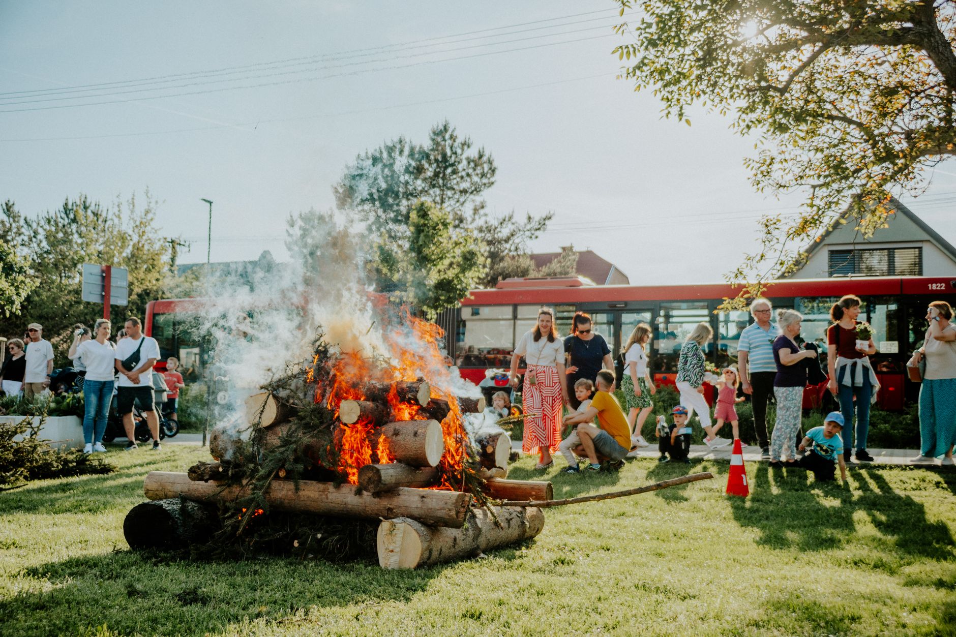 Families enjoying an outdoor community event in a public park