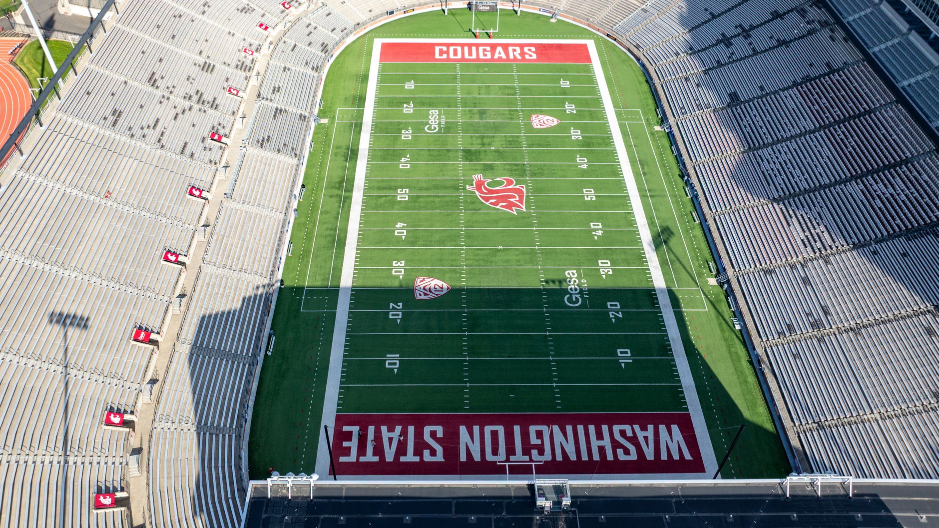 A college football stadium field ahead of the season