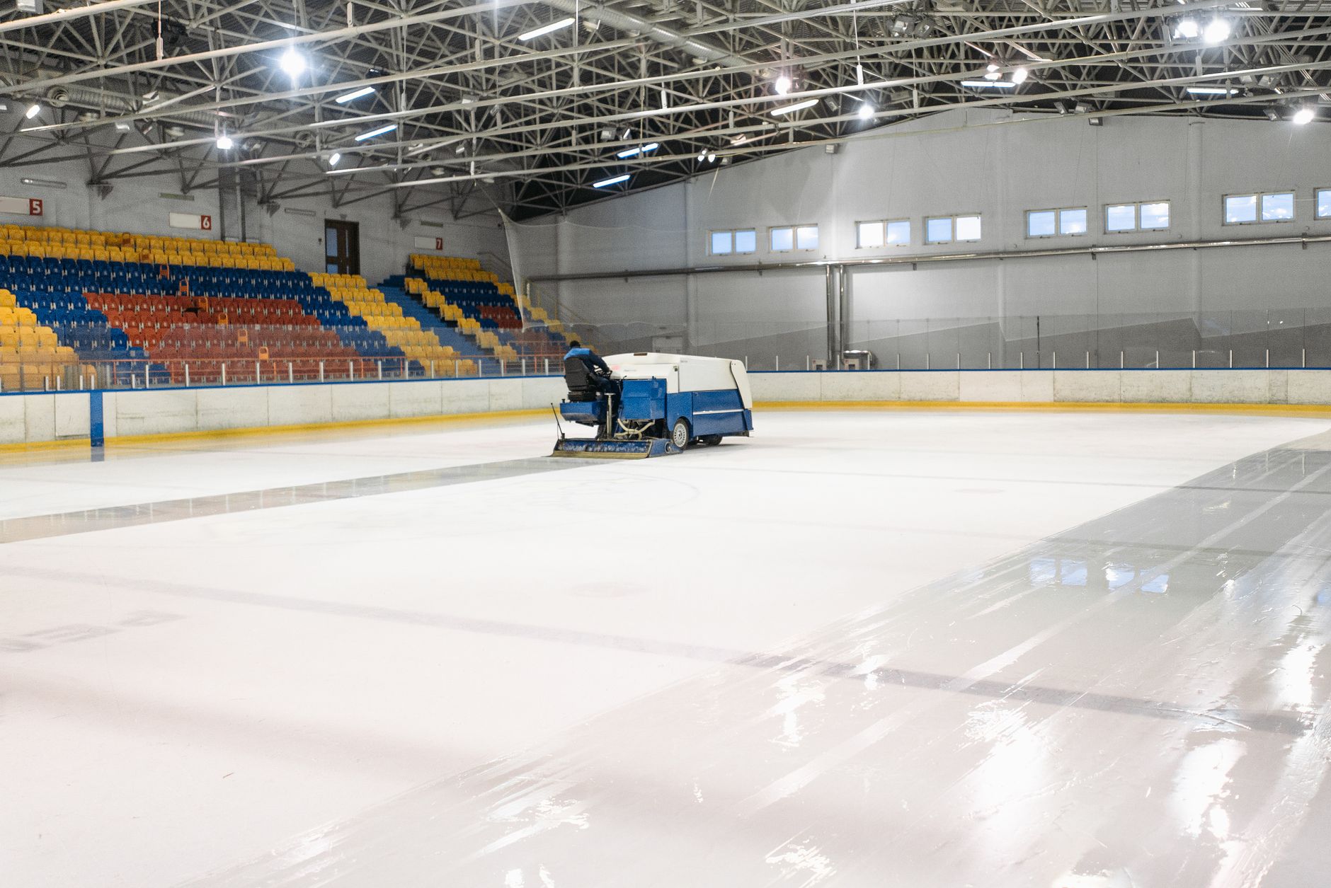 An ice hockey rink inside an arena