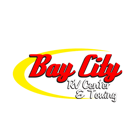 The Bay City RV Center and Towing company logo in red and yellow script lettering