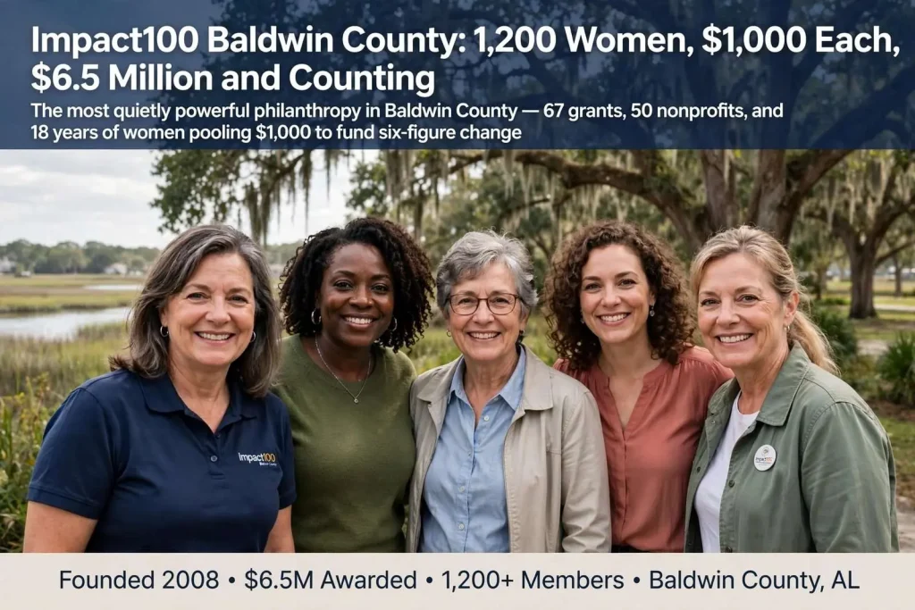 Illustration for the news story: Impact100 Baldwin County: 1,200 Women, $1,000 Each, $6.5 Million and Counting