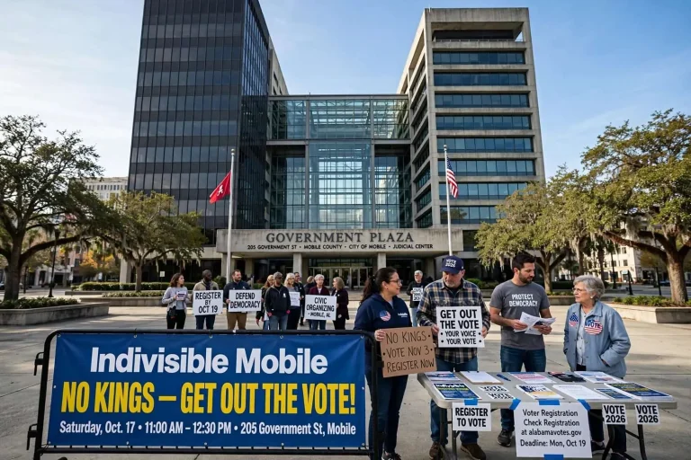 Illustration for the news story: Indivisible Mobile Sets Oct. 17 ‘No Kings’ Get-Out-the-Vote Event at Government Plaza
