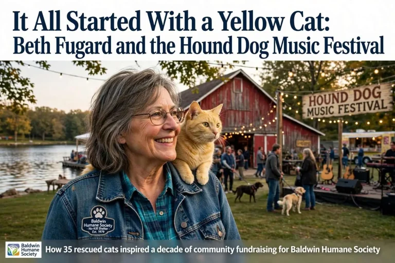 Illustration for the news story: It All Started With a Yellow Cat: Beth Fugard and the Hound Dog Music Festival