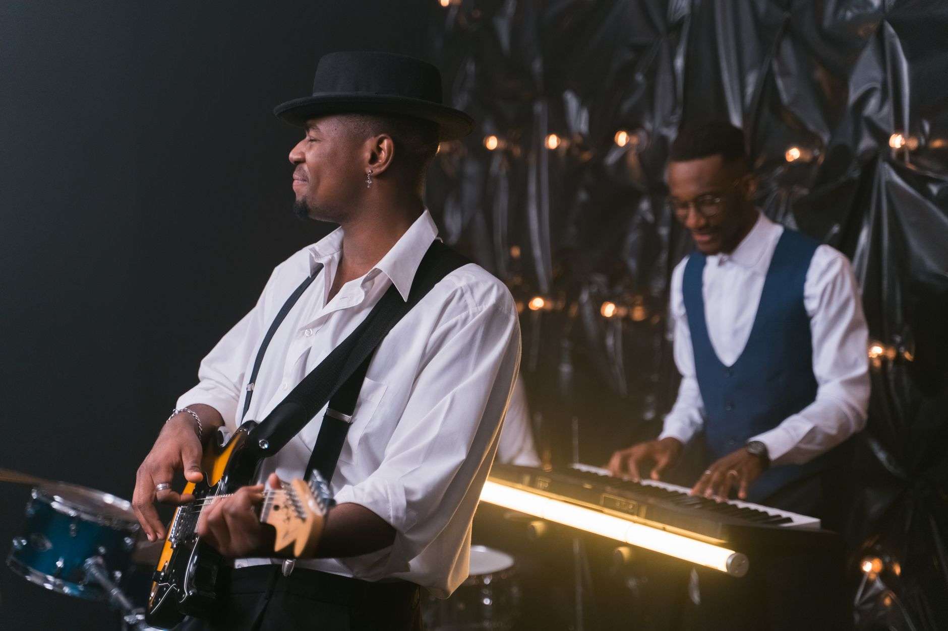 A jazz band performing live on a stage